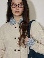 Lofi choose Soft Wool Blend Loose Fit Commuter Open Front Double Button Knit Women Cardigans