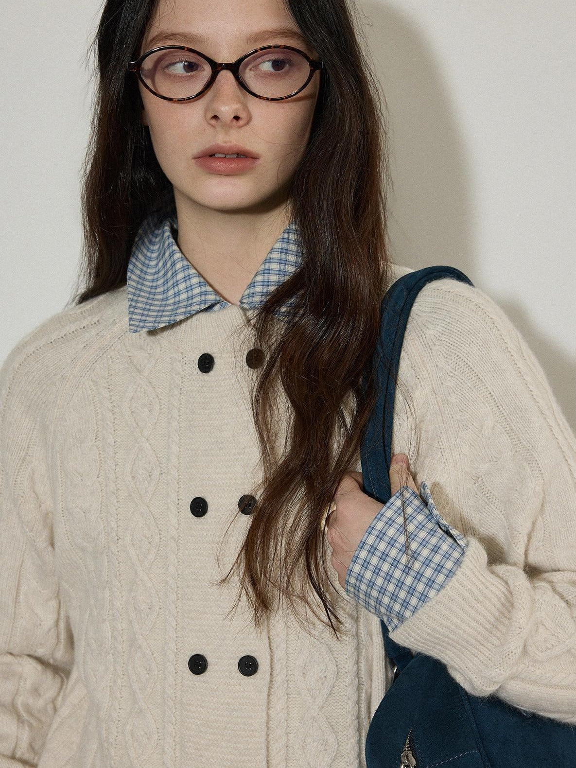 Lofi choose Soft Wool Blend Loose Fit Commuter Open Front Double Button Knit Women Cardigans