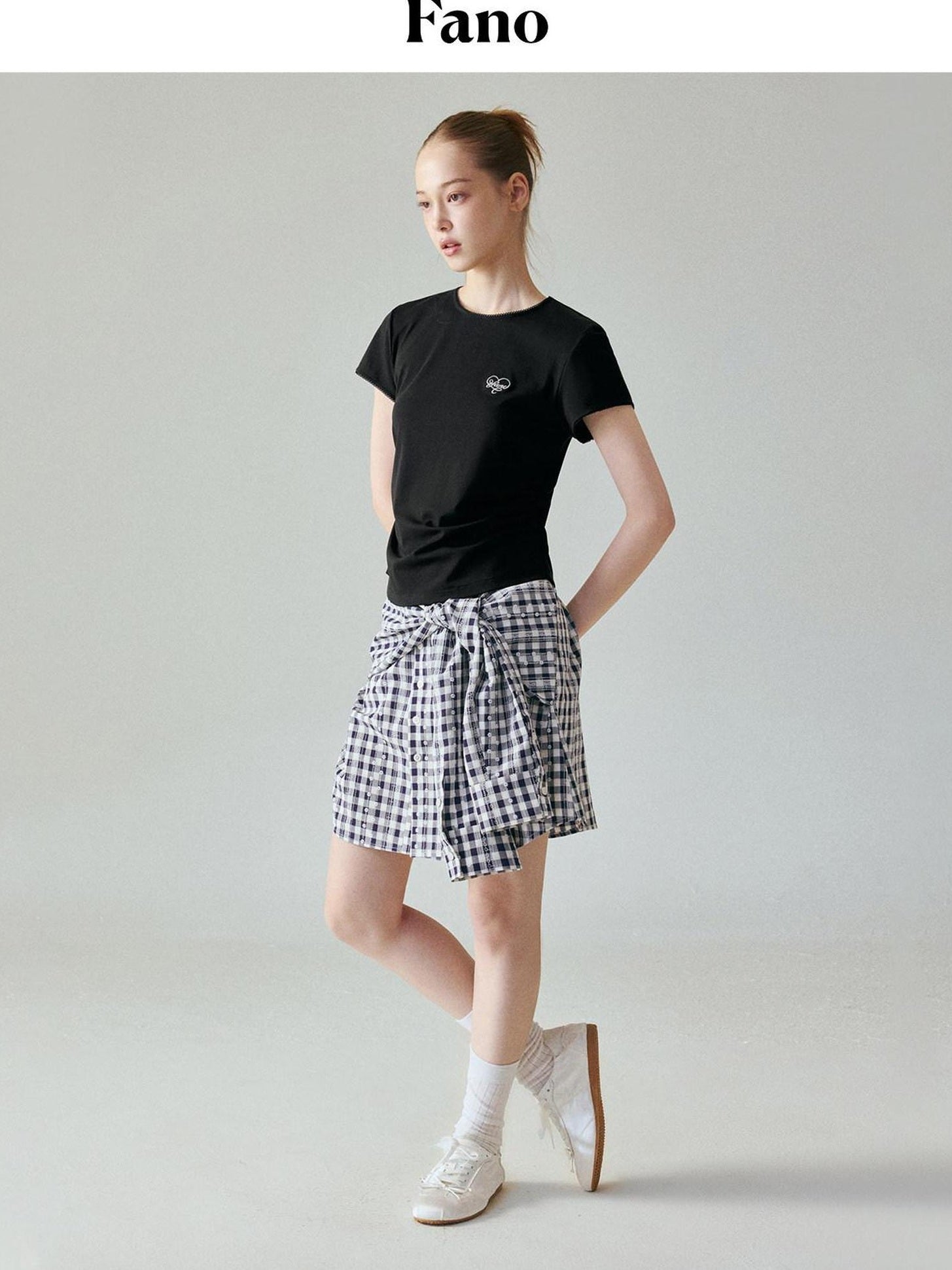 fano Lyocell Stretch Slim Fit Korean Office Black Round Neck Short Sleeve T-Shirts