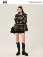ikyou Minimalist Commuter Straight Fit Blazer Lapel Striped Flocked Office Wool Coats