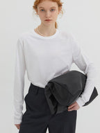 fano Minimalist 100 Percent Cotton Loose Crew Neck Women Basic Long Sleeve T-Shirts