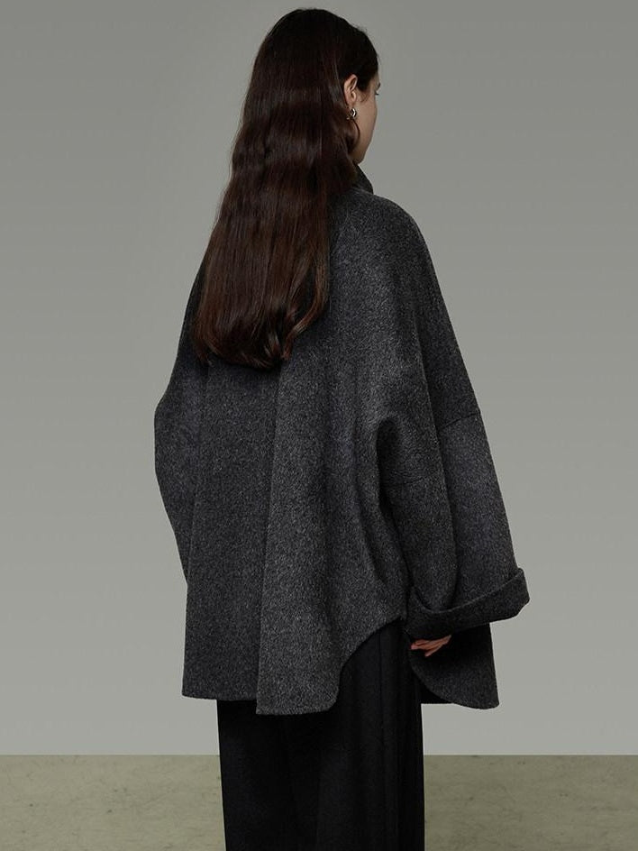 unspoken 100% Sheep Wool Relaxed Fit 3D Tailoring Commuter Women Deep Gray Wool Coats