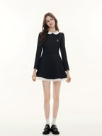 ikyou Elegant Mesh Princess High Waist Doll Collar A Line Black Midi Dresses