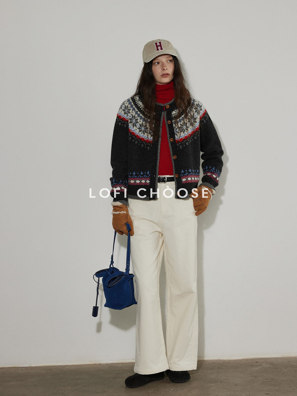 Lofi choose Lightweight Geometric Button Round Neck Loose Fit Office Women Knit Cardigans