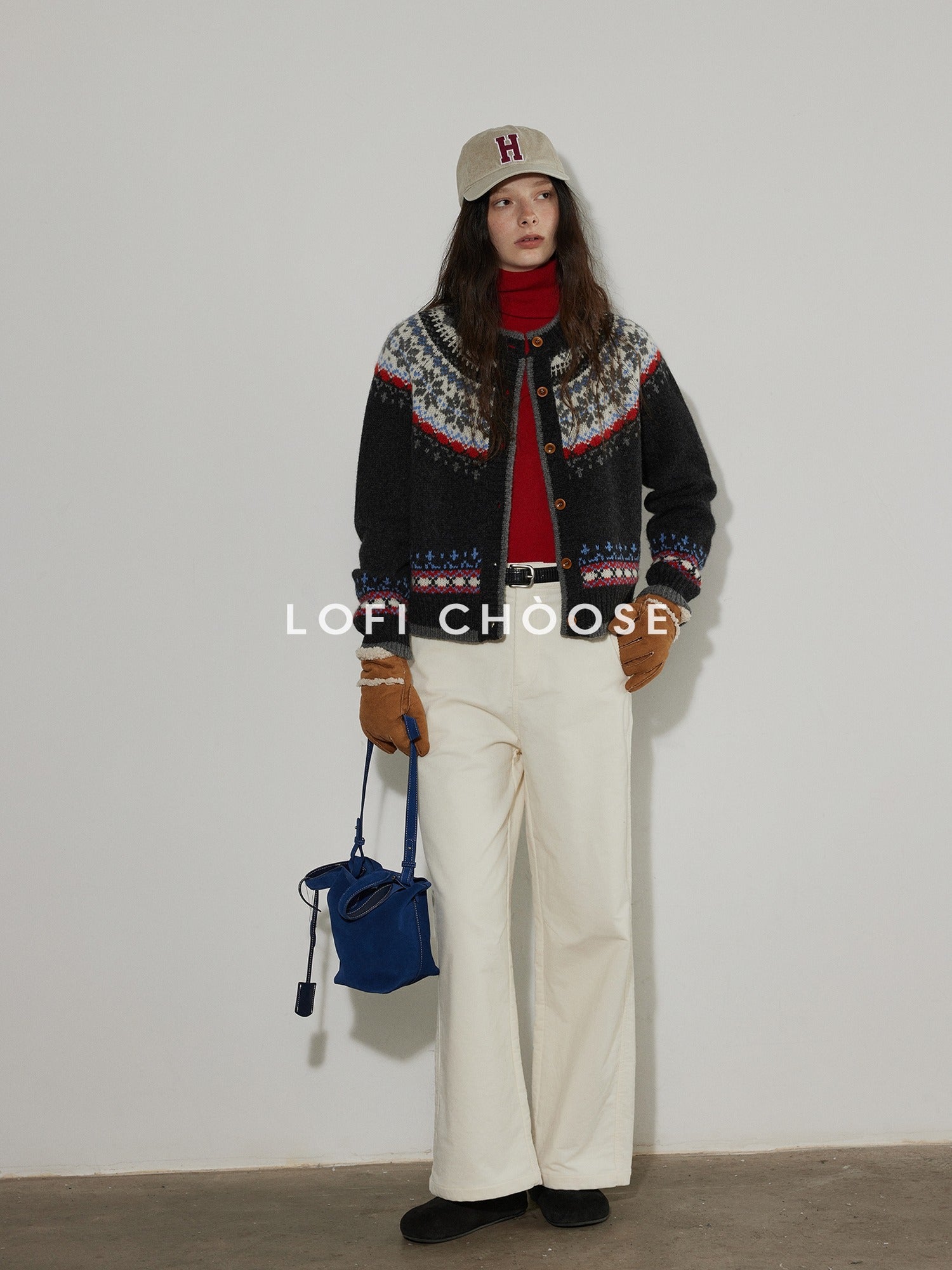 Lofi choose Lightweight Geometric Button Round Neck Loose Fit Office Women Knit Cardigans
