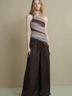 someonesometimes Breathable Tie Dye Stripe Print Slim Fit Versatile Women Off Shoulder Crop Tops