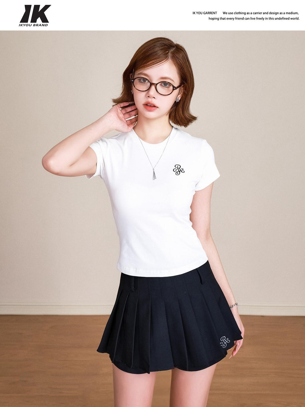 ikyou Pure Cotton Embroidered Slim Fit Short Sleeve Crew Neck Casual Basic Crop Tops