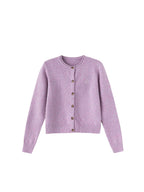 ikyou Eco Recycled Warm Commuter Loose Embroidered Knit Long Sleeve Purple Cardigans