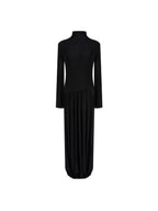 unspoken Modal Knit Turtleneck Slim Waist Long Sleeve City Workwear Black Maxi Dresses