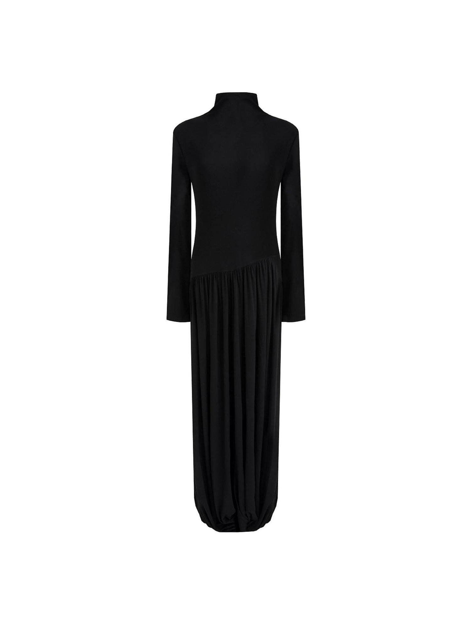 unspoken Modal Knit Turtleneck Slim Waist Long Sleeve City Workwear Black Maxi Dresses