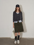 Lofi choose High Waist Cotton Slit H Line Loose Office Women Seaweed Green Midi Skirts