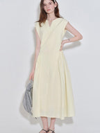 fano Pure Cotton Minimalist V-neck Sleeveless A Line Casual Women Yellow Maxi Dresses