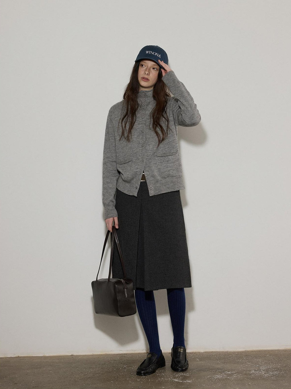 Lofi choose Soft Wool Blend Rolled Edge Loose Office Knit Button Long Sleeve Cardigans
