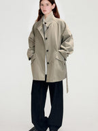 fano Pure Cotton Loose Korean Commuter Single Breasted Women Khaki Grey Trench Coats