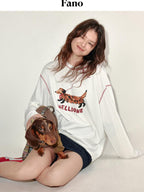 fano Lyocell Stretch Loose Korean Commuter Round Neck Printed Long Sleeve T-Shirts