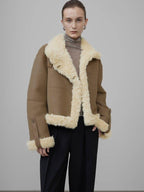 unspoken Faux Fur Pocketed Loose Fit Barn Style Brown Women Cropped Jackets
