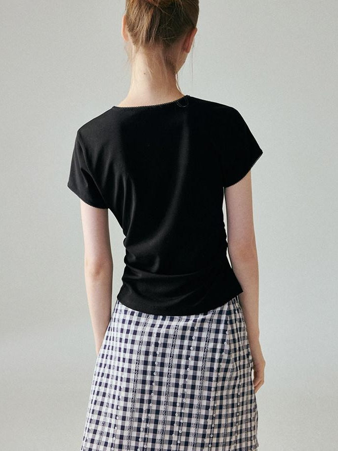 fano Lyocell Stretch Slim Fit Korean Office Black Round Neck Short Sleeve T-Shirts