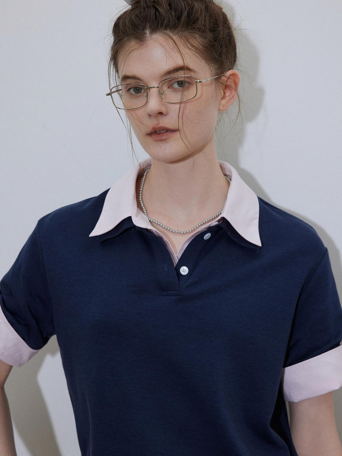 Lofi choose Soft Loose Fit Henley Collar Commuter Workwear Navy Grey Short Sleeve T-Shirts