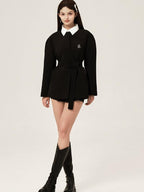 ikyou Versatile Belted Relaxed Fit Office Casual Women Polyester Black Blazers