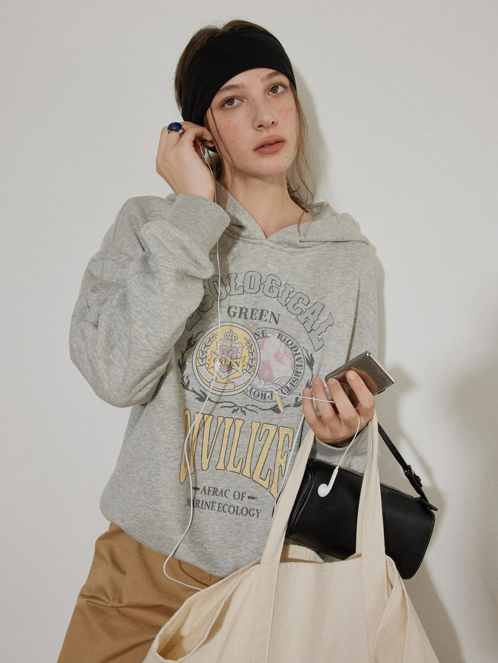 Lofi choose Soft Cotton Blend Oversized Commuter Style Casual Pullover Grey Hoodie