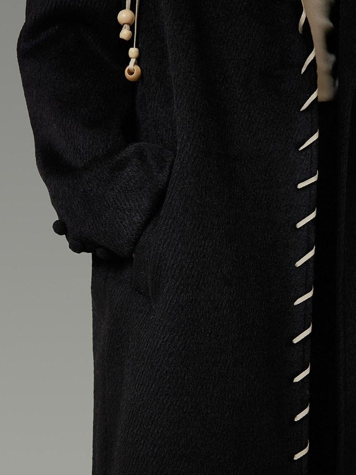 unspoken Sheep Wool Blend 3D Cut Straight Office Black Lapel Long Sleeve Long Coats