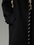 unspoken Sheep Wool Blend 3D Cut Straight Office Black Lapel Long Sleeve Long Coats