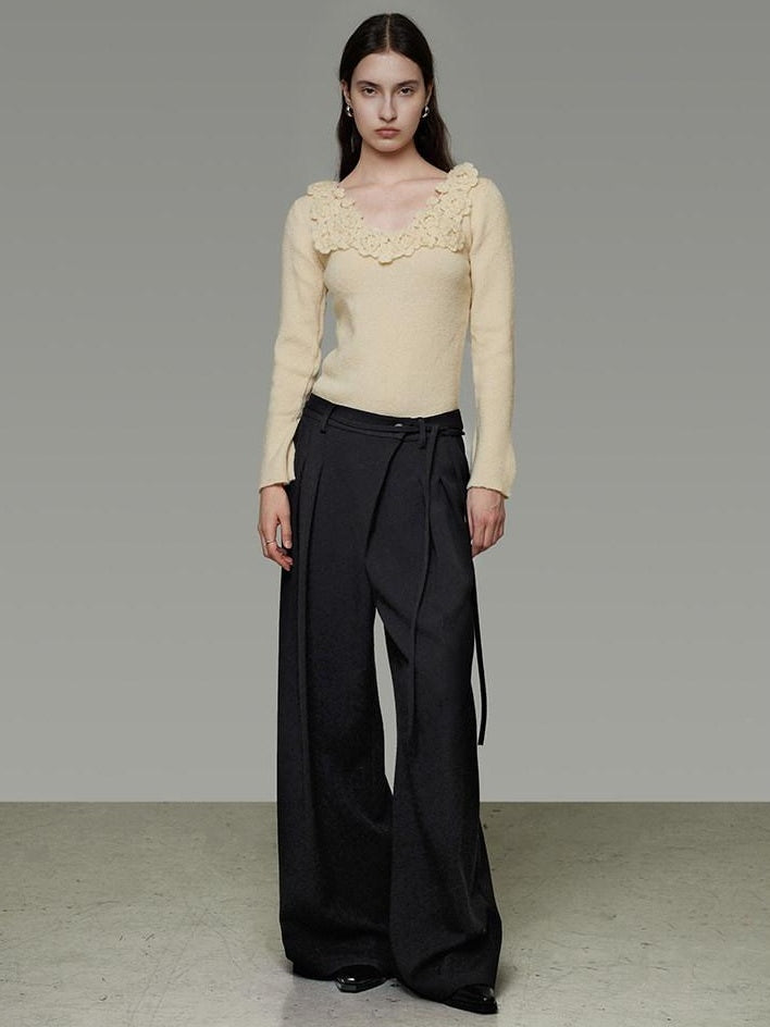 unspoken Soft Breathable V-neck Slim Fit Commuter Knitwear Bell Sleeves Women Sweaters