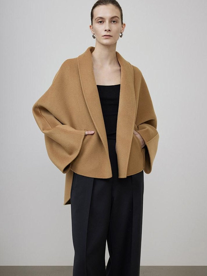 unspoken Asymmetric Sculpted Single Breasted Minimal Commuter Loose V-neck Wool Coats