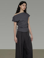 unspoken Pleated Stretch Minimalist Workwear Natural Waist Women Wide Leg Pants