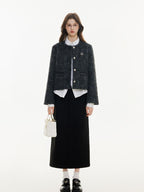 ikyou Wrinkle Free Korean Commuter Straight Fit Polyester Tweed Cropped Jackets