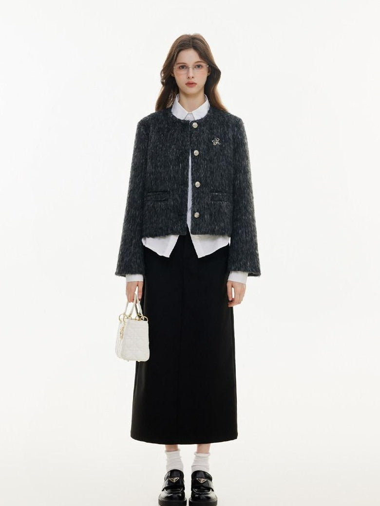 ikyou Wrinkle Free Korean Commuter Straight Fit Polyester Tweed Cropped Jackets