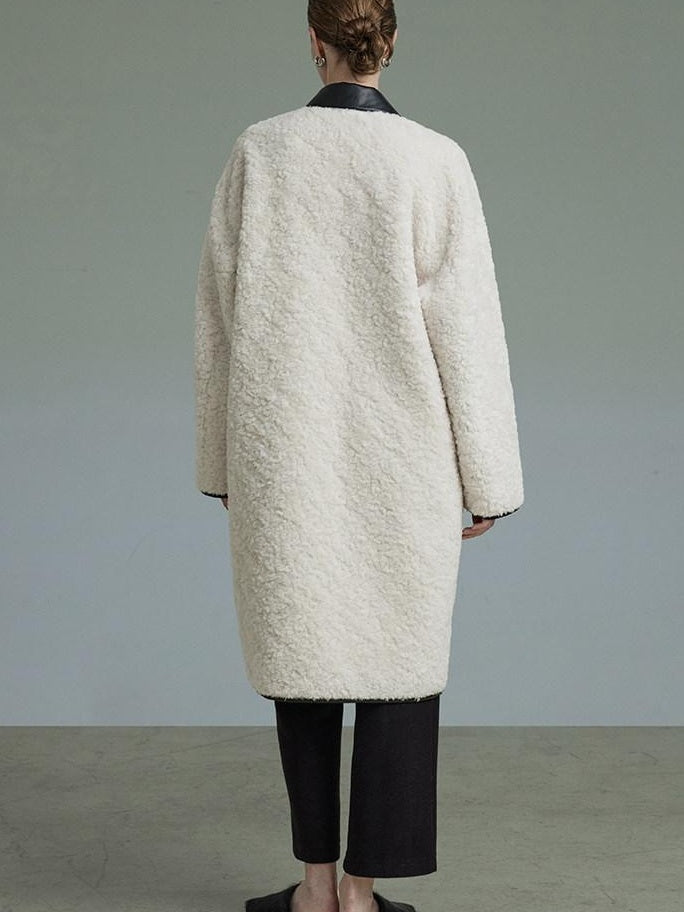 unspoken Thick Warm Minimalist Straight Fit Women Toggle Colorblock Mid Length Wool Coats