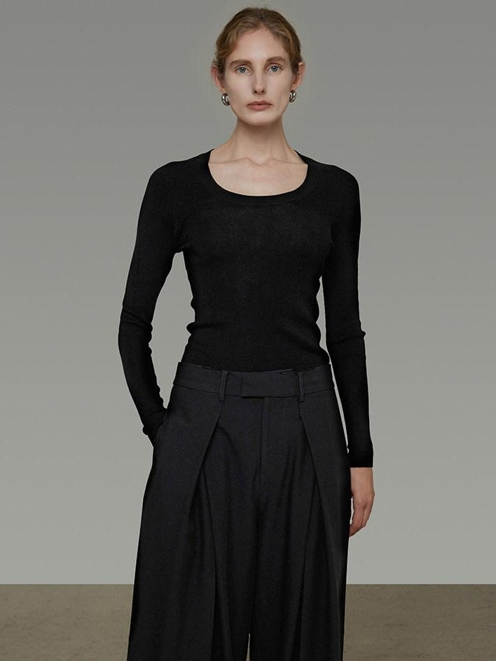 unspoken Skin Friendly Breathable Pure Wool Slim Fit Minimalist Office Women Knit Blouses