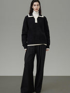 unspoken Thermal Acrylic Blend Loose Fit Pullover Commuter Black Knit Sweaters