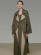 unspoken Minimal Commuter Long Double Breasted Loose Fit Women Black Olive Trench Coats