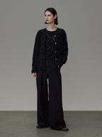 unspoken Soft Fine Knit Two Piece Minimalist Women Black Layered Knitwear Cardigans