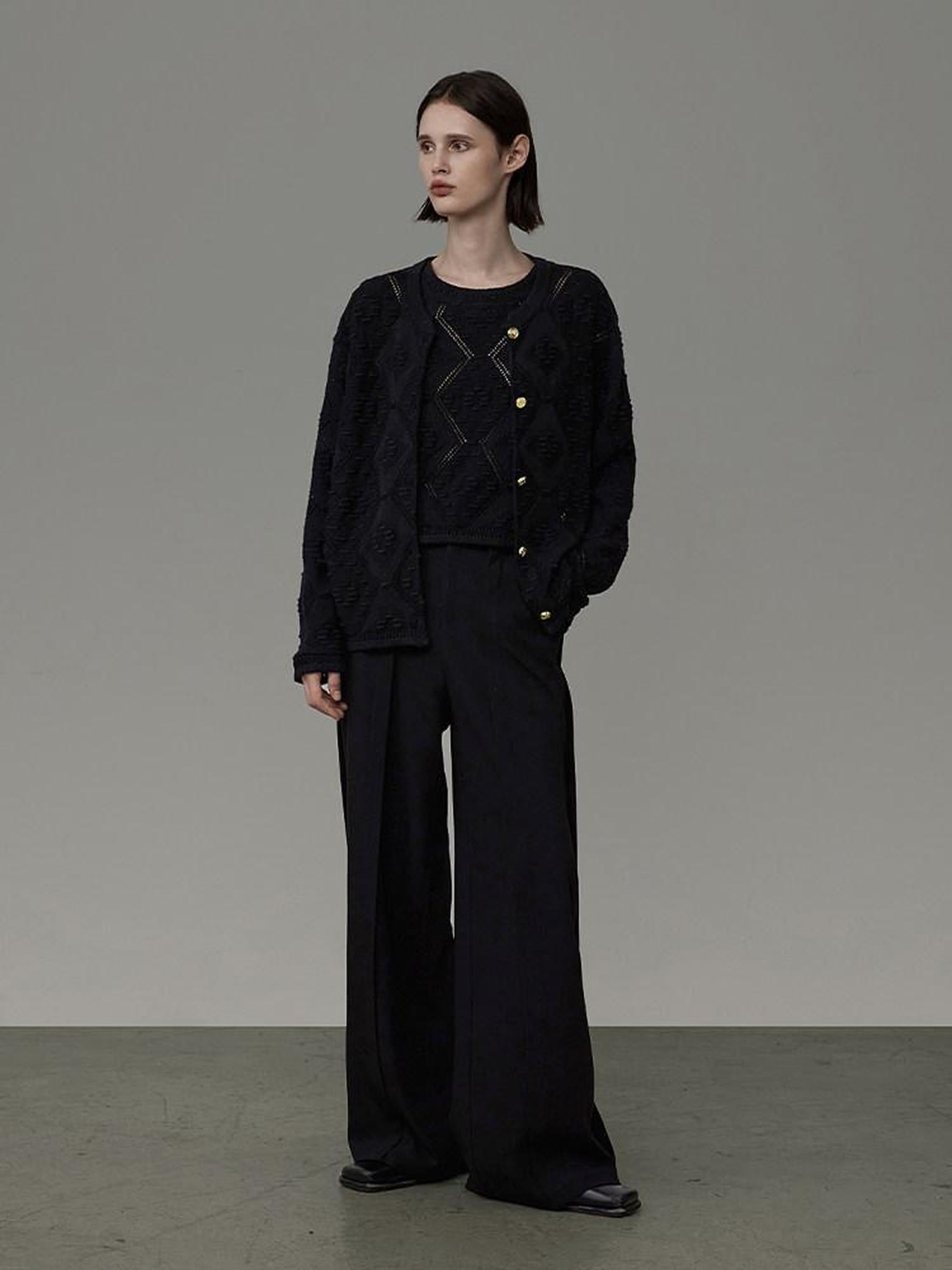 unspoken Soft Fine Knit Two Piece Minimalist Women Black Layered Knitwear Cardigans