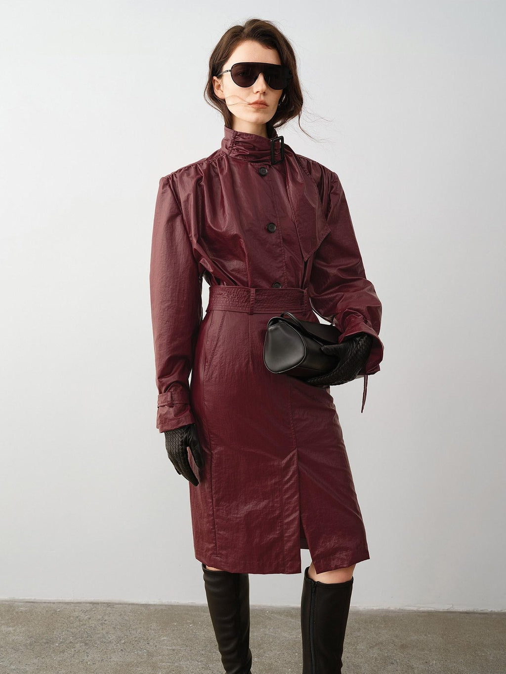 audreyyang Slimming Loose Cuffed Sleeves Button Women Mustard Green Leather Jackets