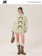 ikyou Thick Insulated Minimalist Commuter Straight Fit Stand Collar Apricot Short Coat