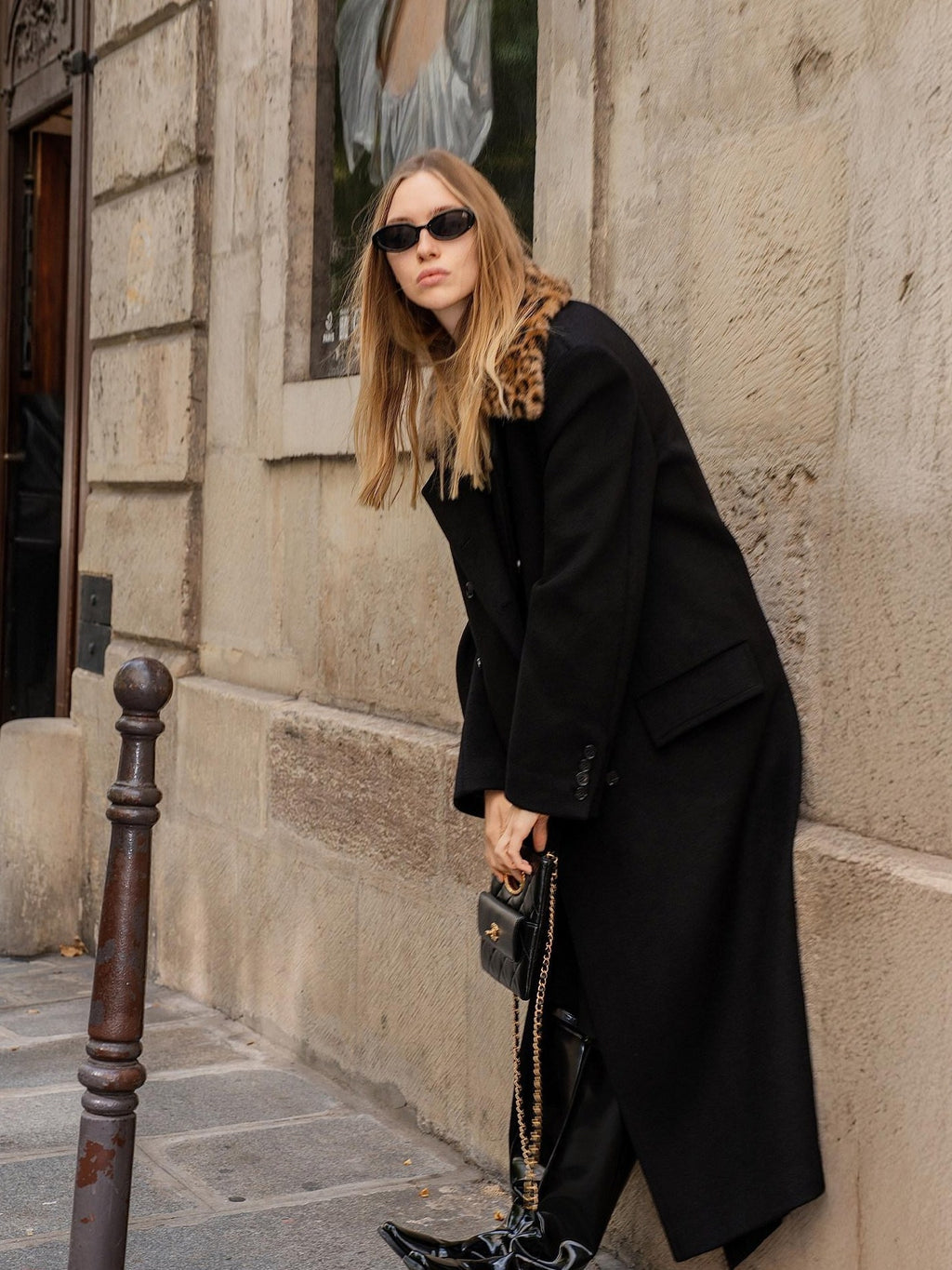 audreyyang 100% Sheep Wool Double Breasted Midlength Straight Women Black Wool Coats