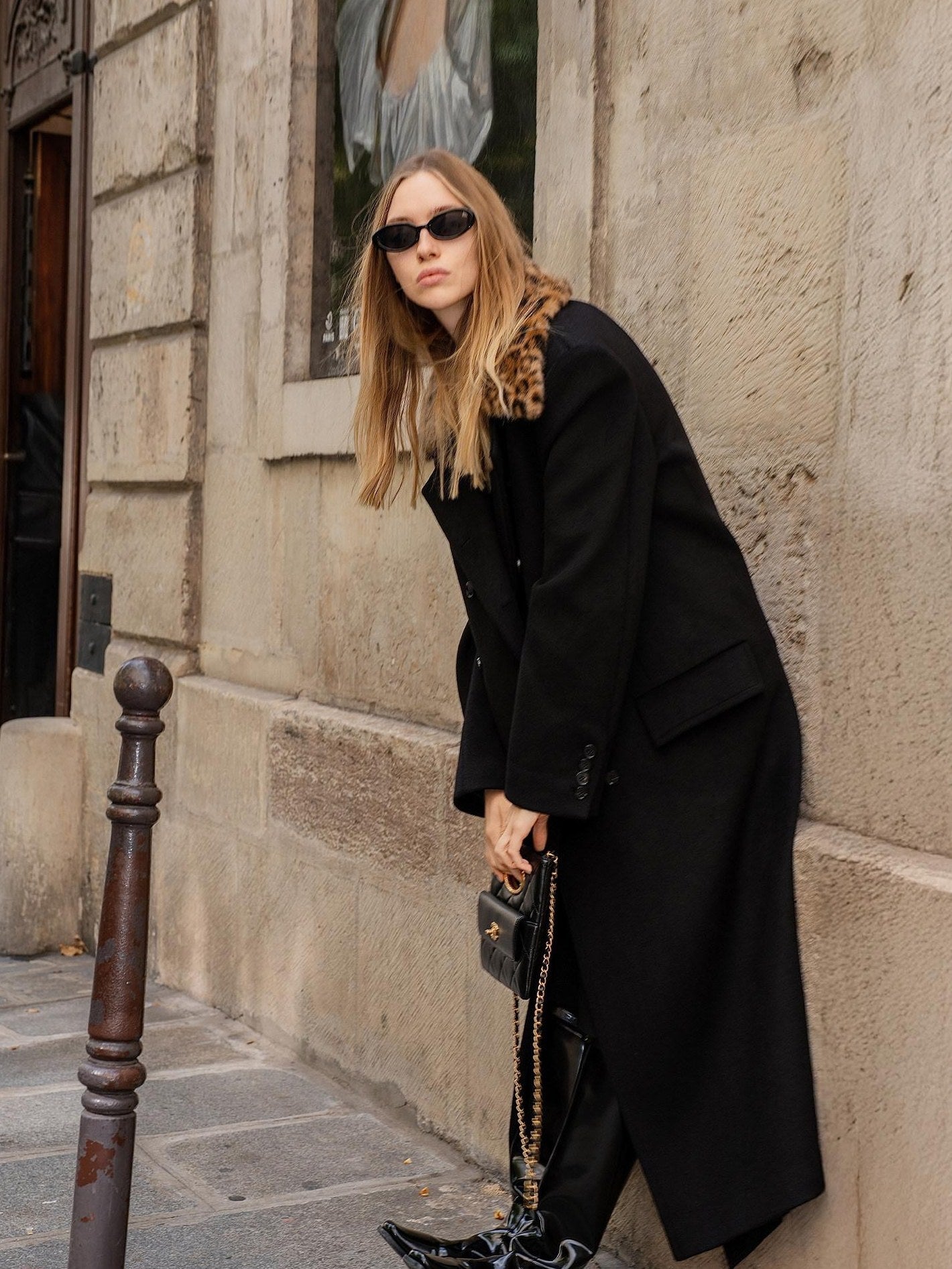 audreyyang 100% Sheep Wool Double Breasted Midlength Straight Women Black Wool Coats