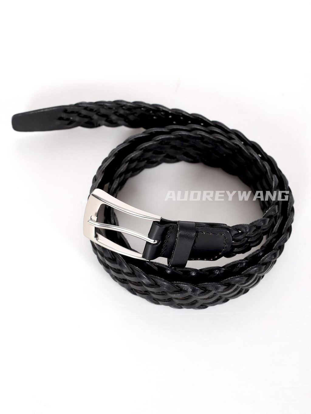audreyyang Premium Cowhide Woven Leather Square Buckle Women Classic Belts