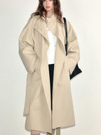 fano Lyocell Cotton Long Relaxed Korean Casual Single Breasted Beige Trench Coats