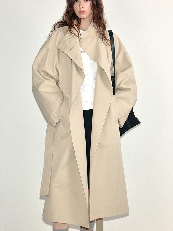 fano Lyocell Cotton Long Relaxed Korean Casual Single Breasted Beige Trench Coats