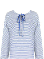 fano Space Cotton Blue White Fine Stripe Office Women Long Sleeve T-Shirts