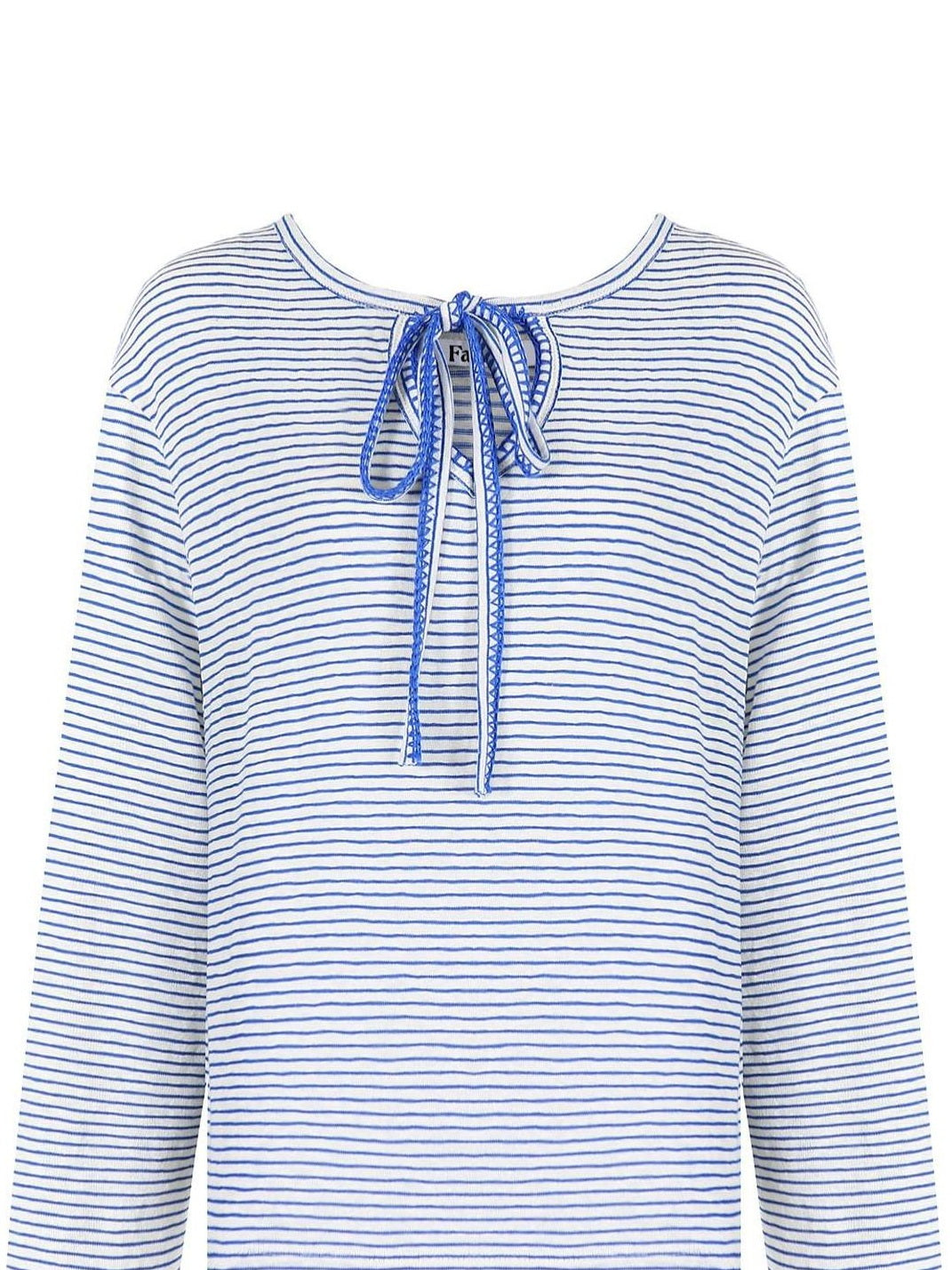 fano Space Cotton Blue White Fine Stripe Office Women Long Sleeve T-Shirts