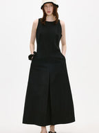 fano Breathable Cotton Blend Sleeveless A Line Korean Workwear Black Maxi Dresses