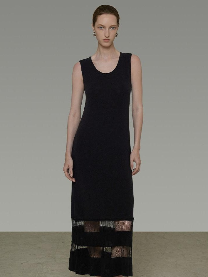 unspoken Elegant Sleeveless Cutout H Line Tank Dress City Commute Black Maxi Dresses