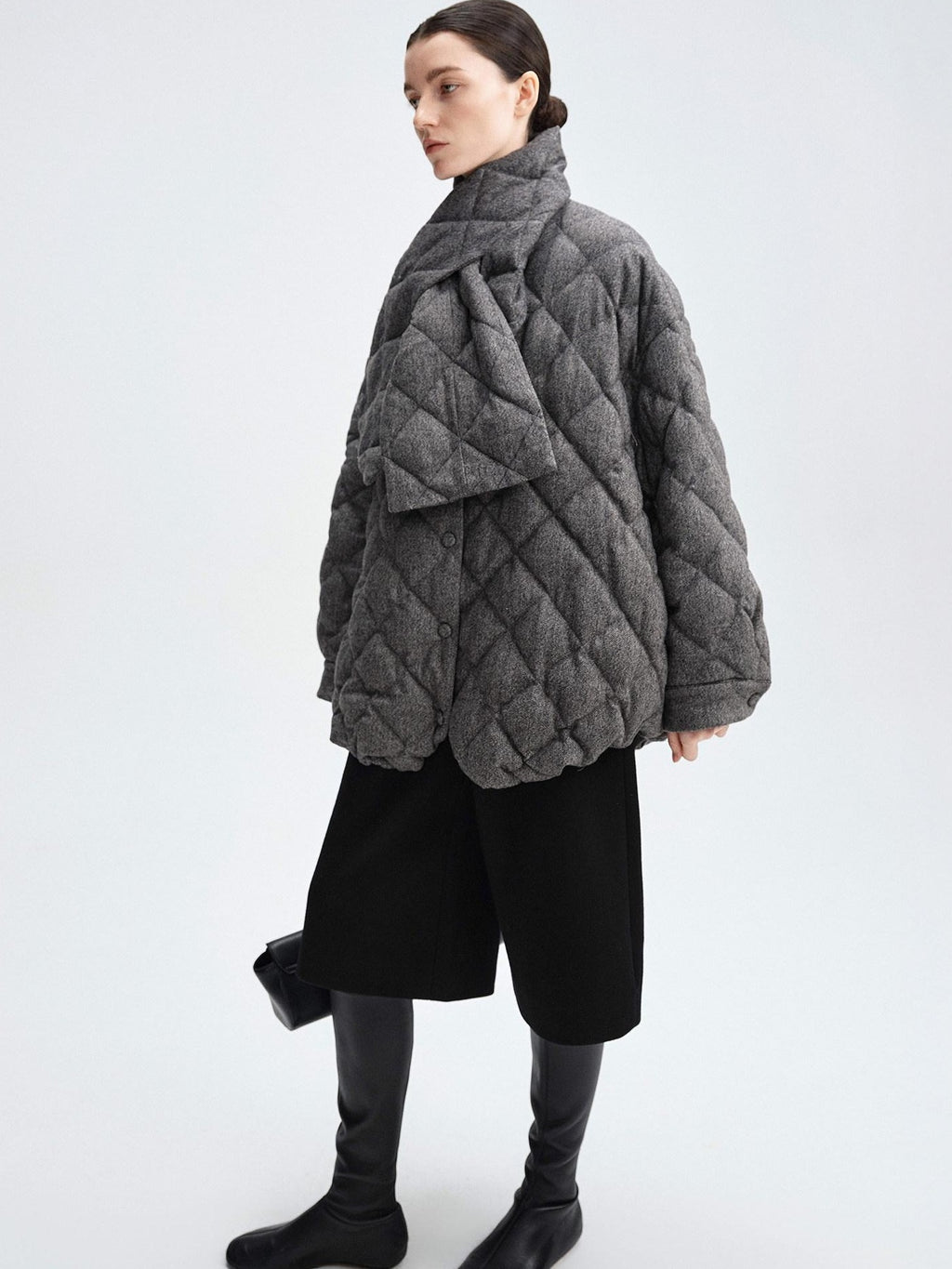 audreyyang 90 Percent Duck Down Warm Mid Length Diamond Quilt Wool Loose Women Down Jackets