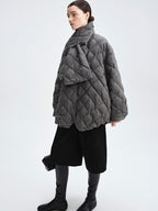 audreyyang 90 Percent Duck Down Warm Mid Length Diamond Quilt Wool Loose Women Down Jackets